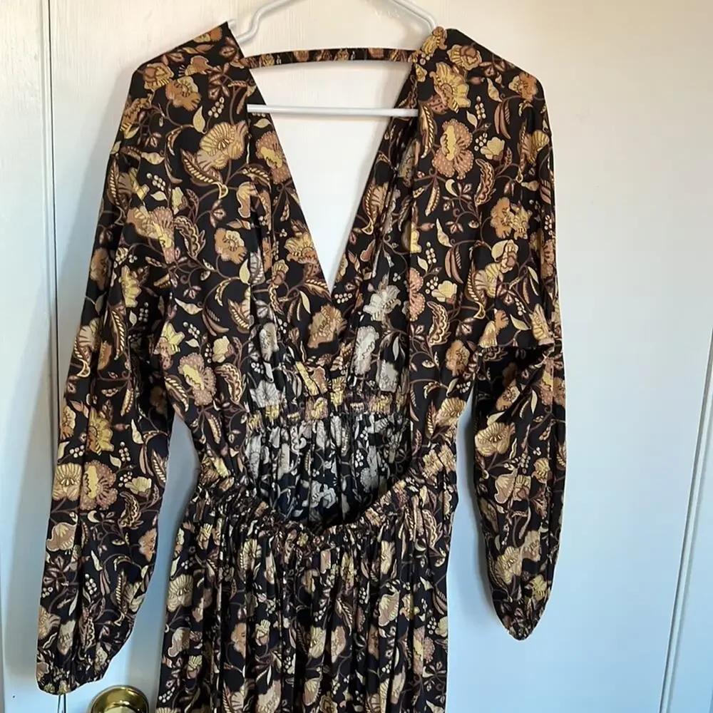 Matteau Puff Sleeve Open Back Orange Floral Maxi Dress - Picture 12 of 13